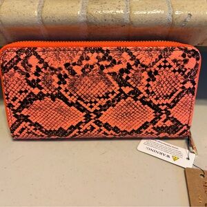 Neon Orange Snake-Print Zip Wallet